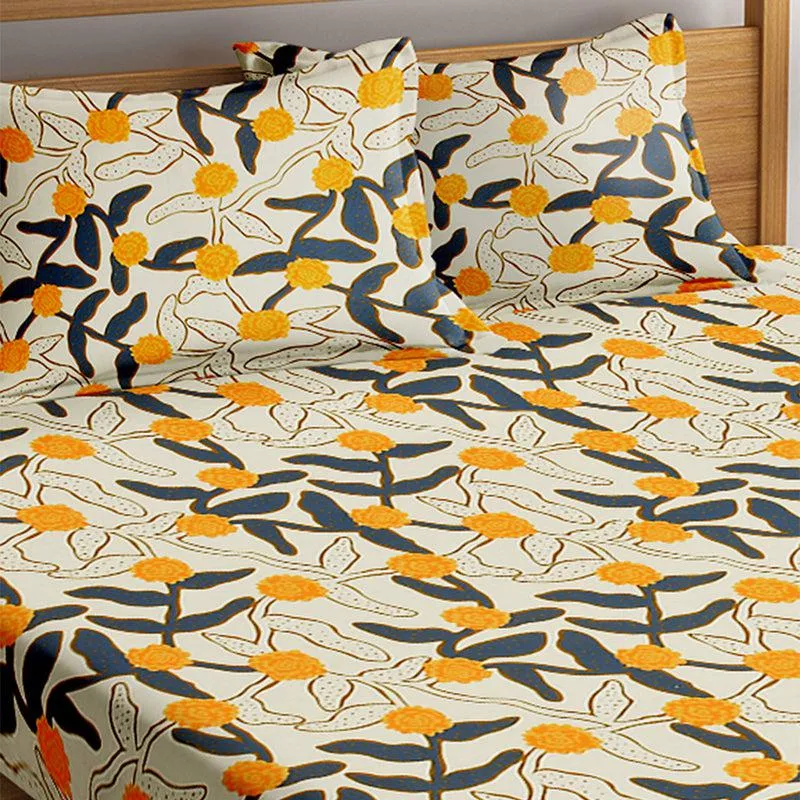 Micah Mango Floral Cotton Bedsheet - 210 TC media 3
