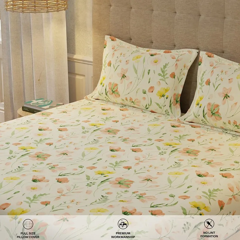 Urban Space Meadows Buttercream Cotton Bedsheet - 200 TC media 8