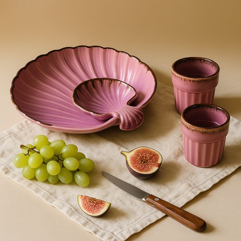 Ocean Glaze Ceramic Platter with Kulha - Three Piece Set