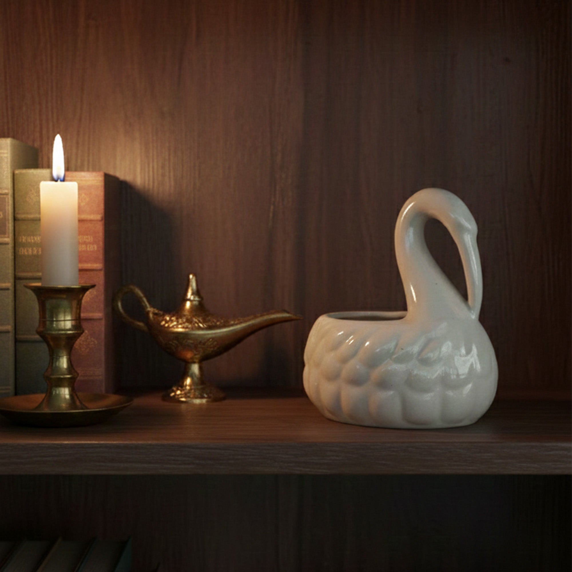 Petal Swan Ceramic Vase - White media 10