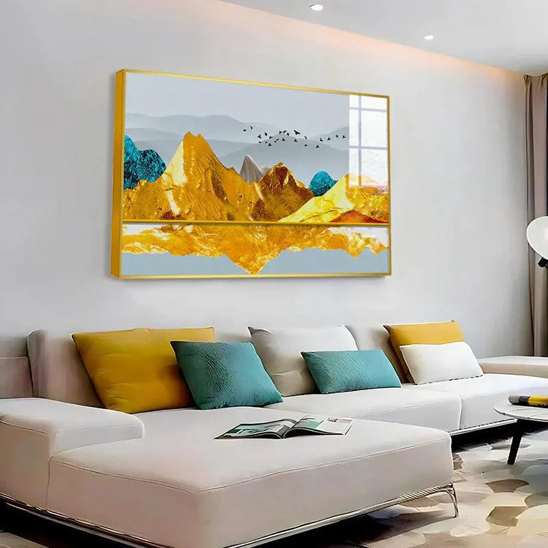Sunkissed Peaks Modern Canvas Wall Art With Frame - Gold media 4