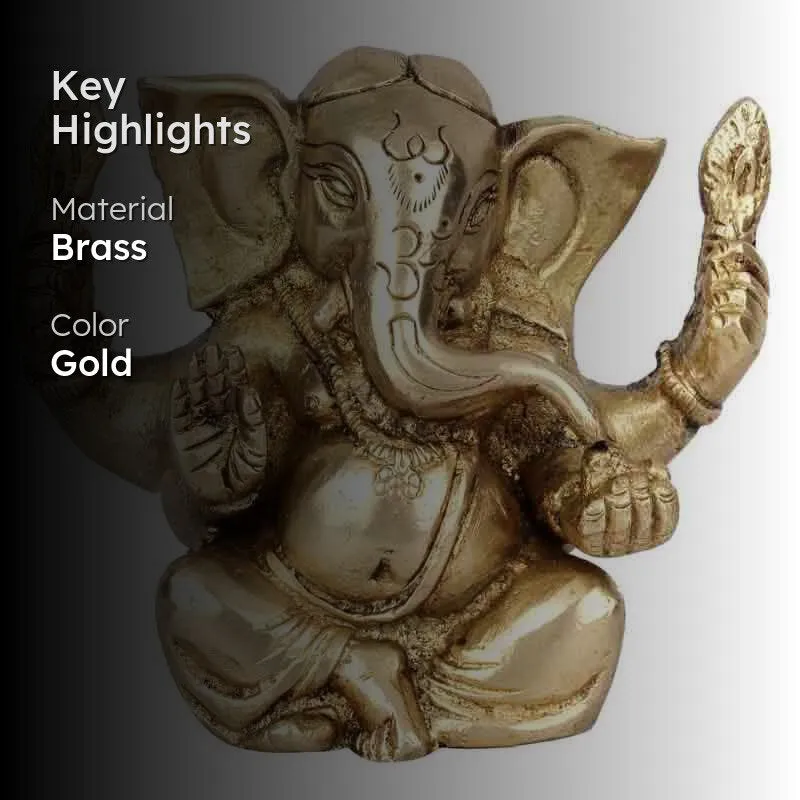 Gold Ganesha Brass Murti media 2