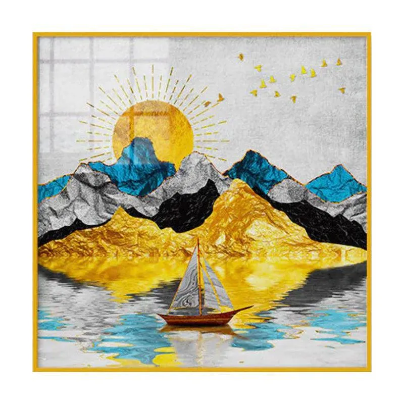 Gold & Azure Peaks Canvas Wall Art With Frame - Gold media 3