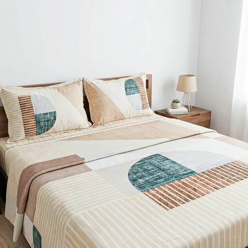 Idris Abstract Cotton Bedsheet (Brown,Beige) - 200 TC media 3