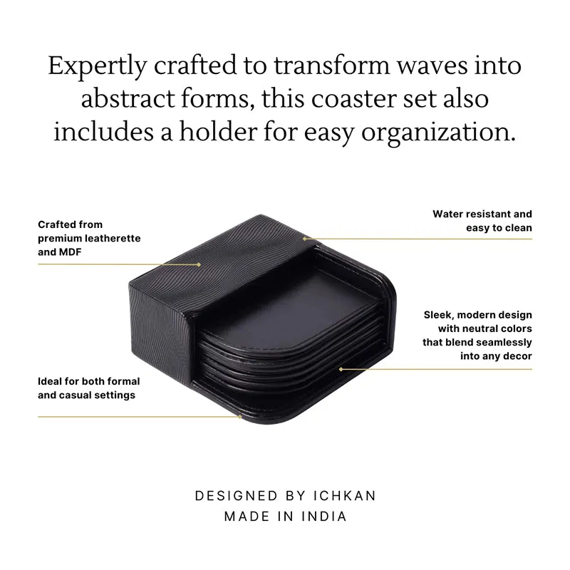 Veltrix Faux Leather Coaster (Black) - Seven Piece Set media 6