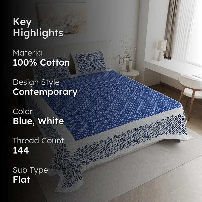 NobleNest Cotton Bedsheet (Blue) - 144 TC media 2