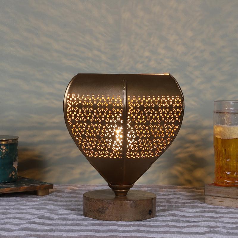 Gitana Glory Metal Table Lamp With Wooden Base - Gold