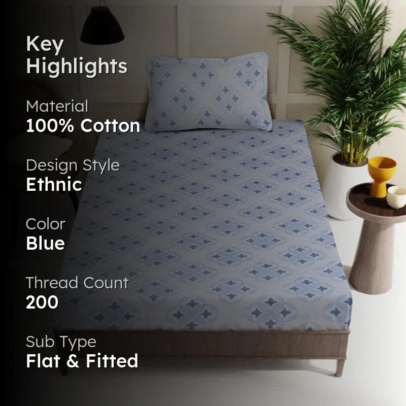 Gienna Printed Cotton Bedsheet (Blue) - 200 TC media 2
