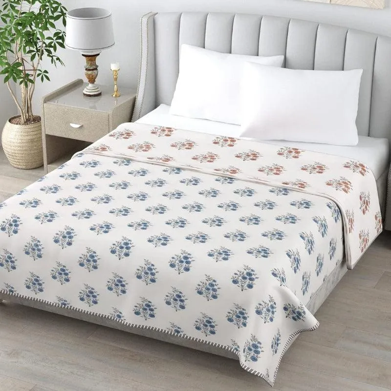 Hema Floral Reversible Cotton Dohar (Blue & Peach) - 180 GSM media 1