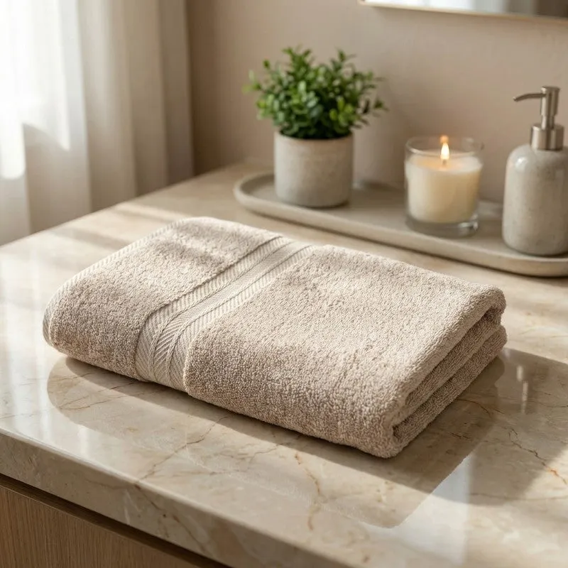 PlushAura Cotton Bath Towel (Beige) media 1
