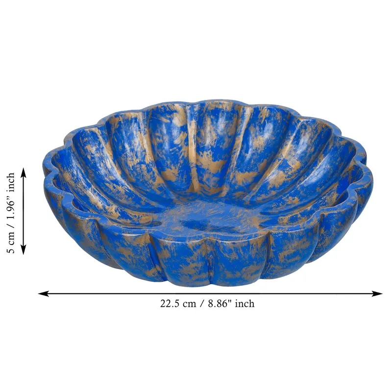 Handcrafted Floral Resin Urli - Blue media 11