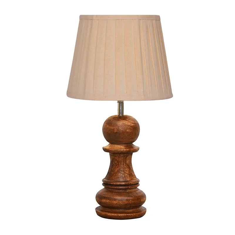 Pawn Wood Base Table Lamp with Pleated Fabric Shade - Brown media 4