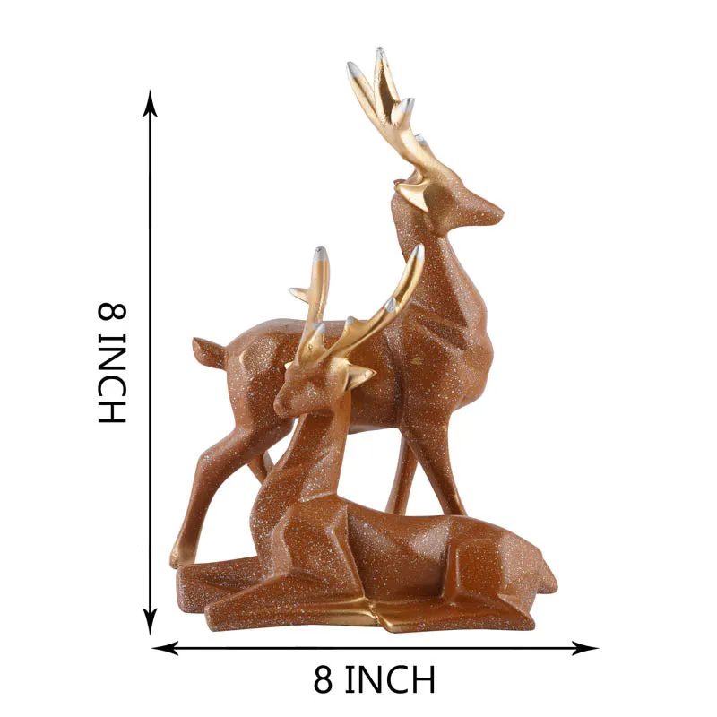 Opulent Stag Painted Polyresin Show Piece (Brown) - Set Of Two media 6