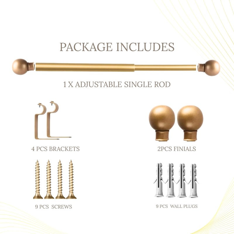 Orbetta Extendable 1" Single Curtain Rods With Round Finial & Brackets (Gold) image 6