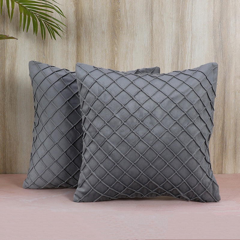Swayam Lohita Pintex Velvet Cushion Cover (Grey) - Set of Two media 2