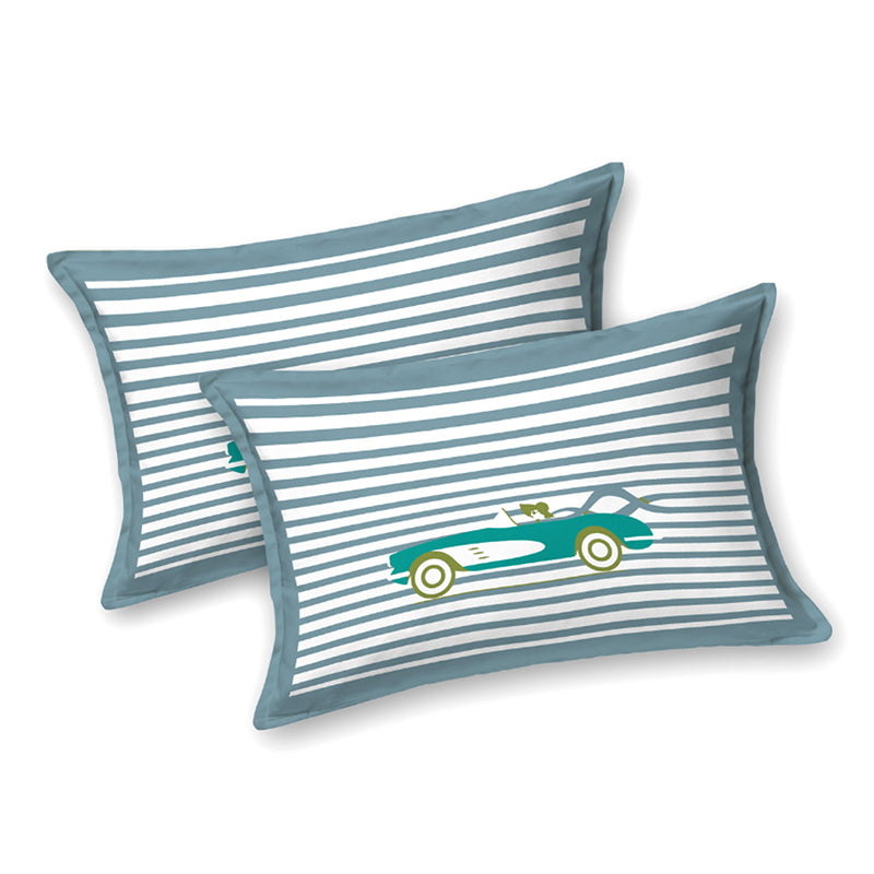 Illusion Stripey Race Cotton Bedsheet (Blue) - 200 TC media 5