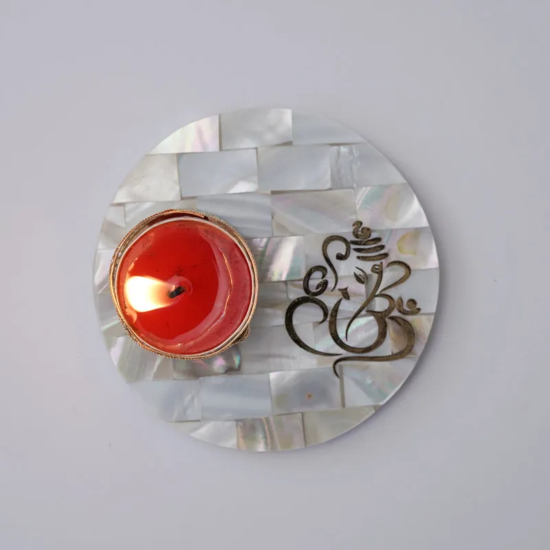 Ganesha Mother Of Pearl Tealight Candle Holder With Marble Base media 5