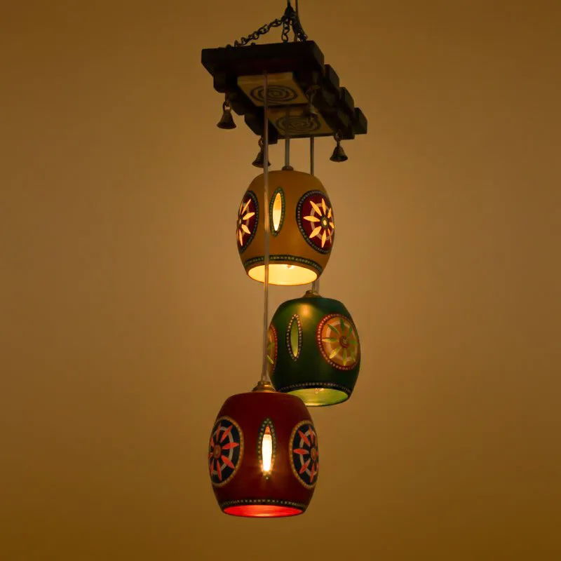 Sarvia Ethnic Cluster Wooden Ceiling Lamp - Multicolor media 1