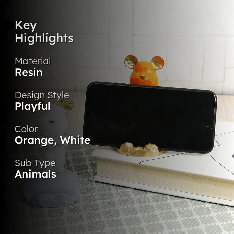Teddy Duo Resin Showpiece (White & Orange) - Set Of Two media 2