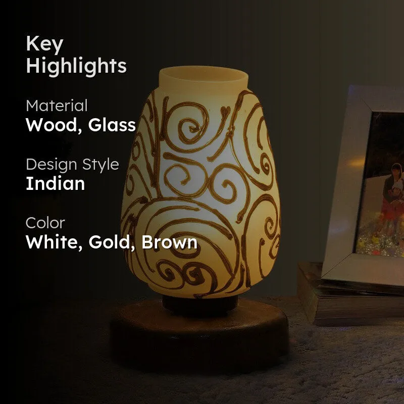 Glorene Glass Table Lamp With Wooden Base - White & Gold media 2