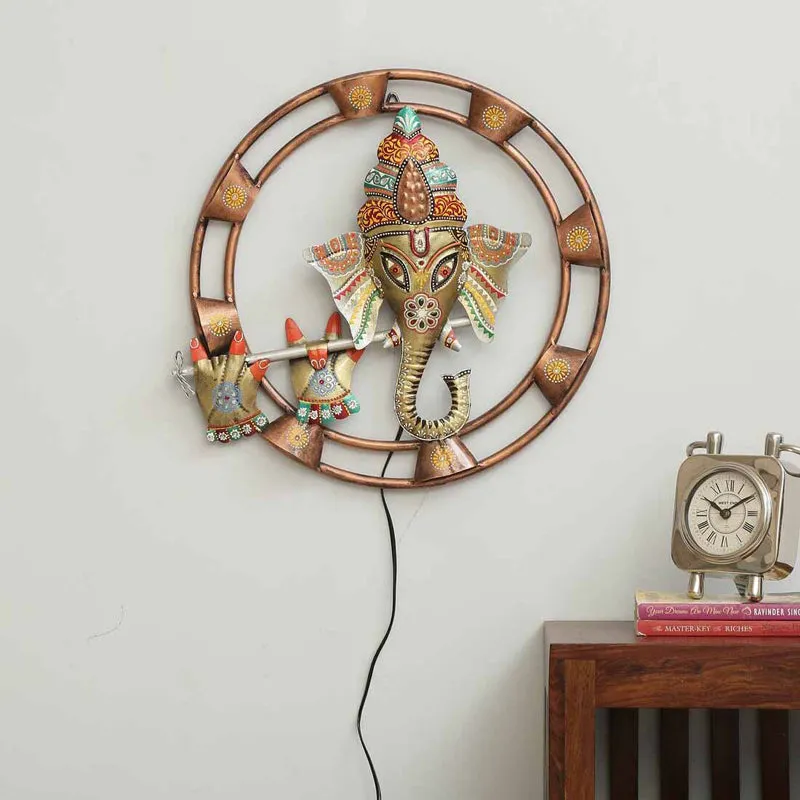 Vinayaka with Flute Iron Wall Accent media 1