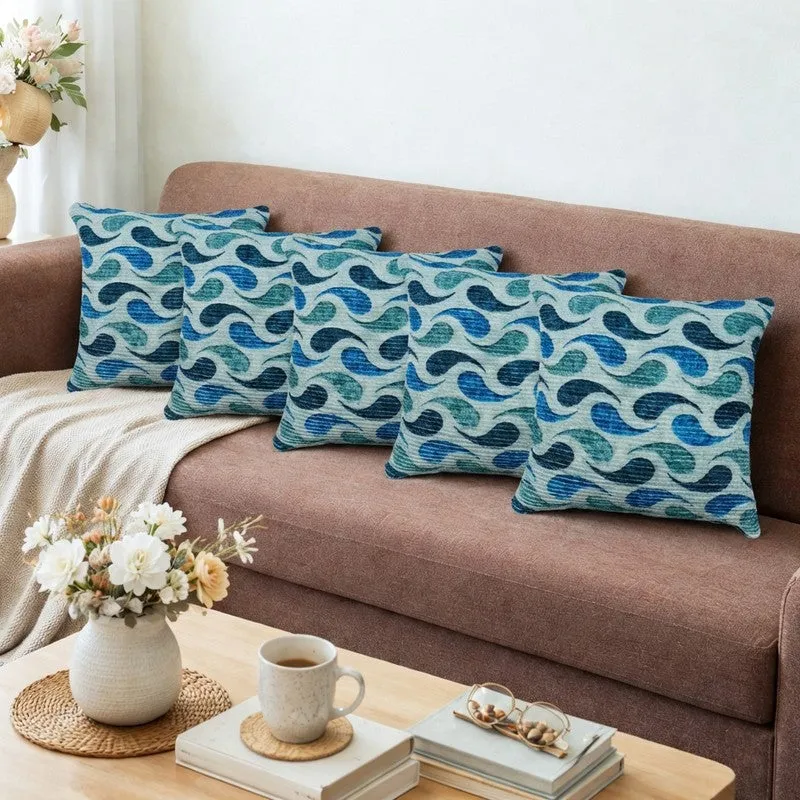 FloralDreamline Cushion Cover (Blue) - Set Of Five media 1