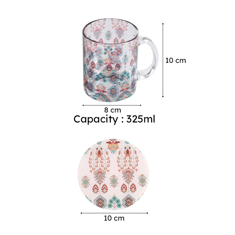 India Circus Petal Mist Glass Mug With Coaster (325 mL Each) - Four Piece Set media 7