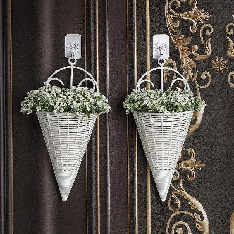 Artificial Flowers (White) with Pot - Set Of Two media 1