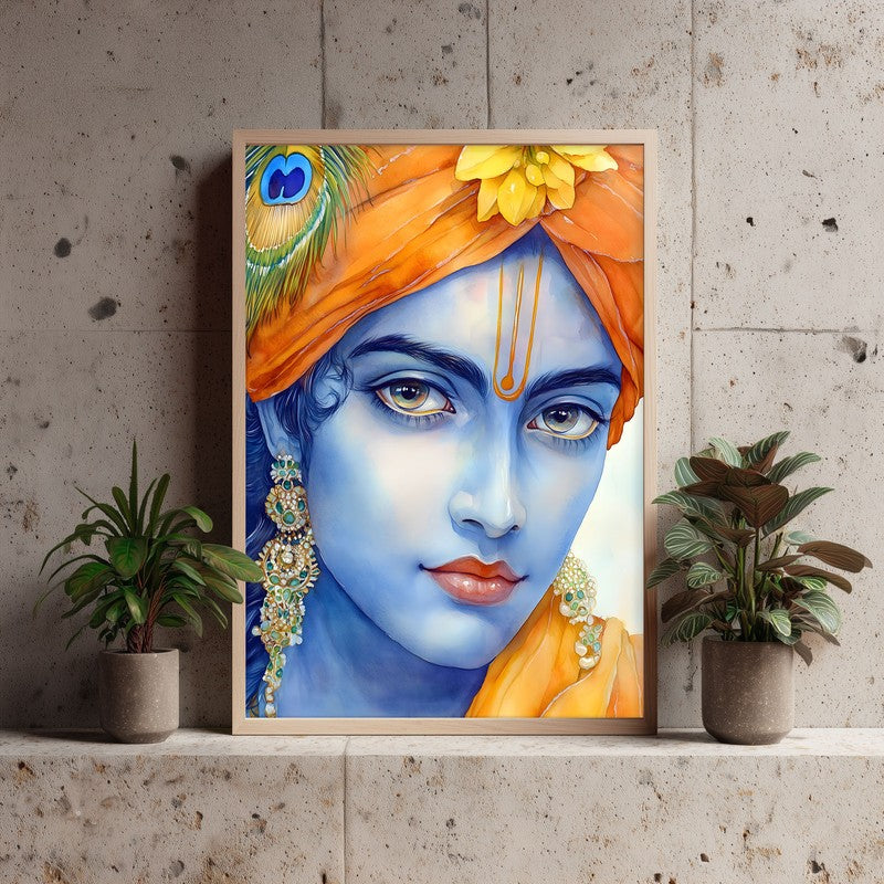 Divine Achyutha Spiritual Archival Paper Wall Painting - Natural Brown Frame media 3