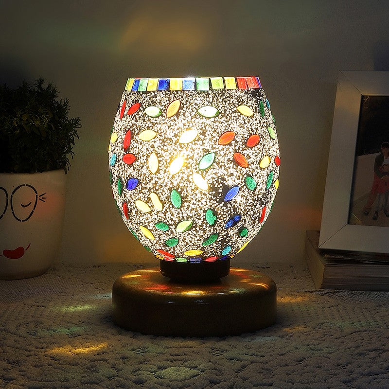 Luxira Mosaic Glass Table Lamp With Wooden Base - Multicolor