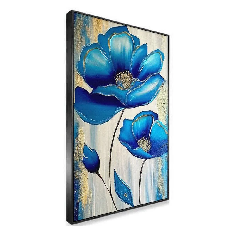 Gilded Bloom In Blue Floral Canvas Wall Painting With Frame - Black media 4