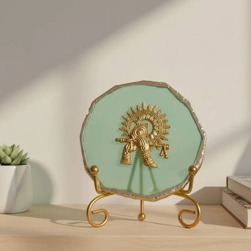 Krishna Harmony Agate Showpiece With Stand - Green media 4