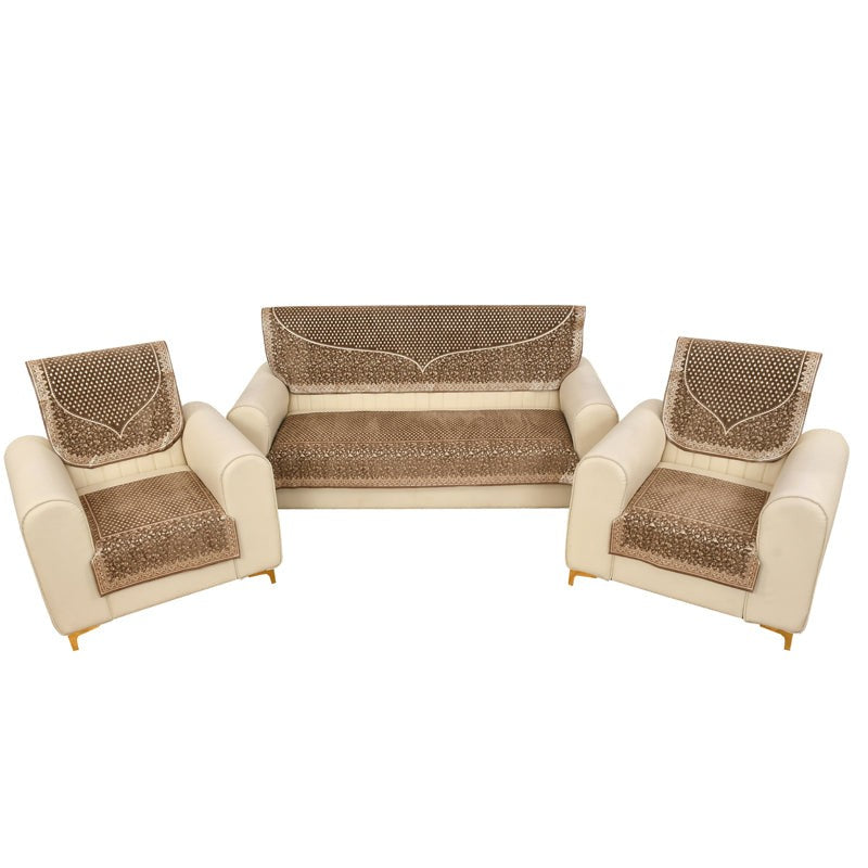 Petite Leave Chenille Sofa Cover - Brown media 9