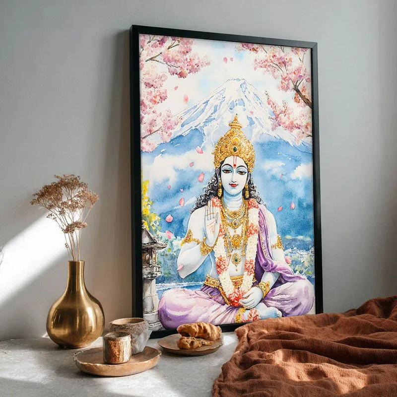 Vaikunthanatha Spiritual Archival Paper Wall Painting With Frame - Black media 4