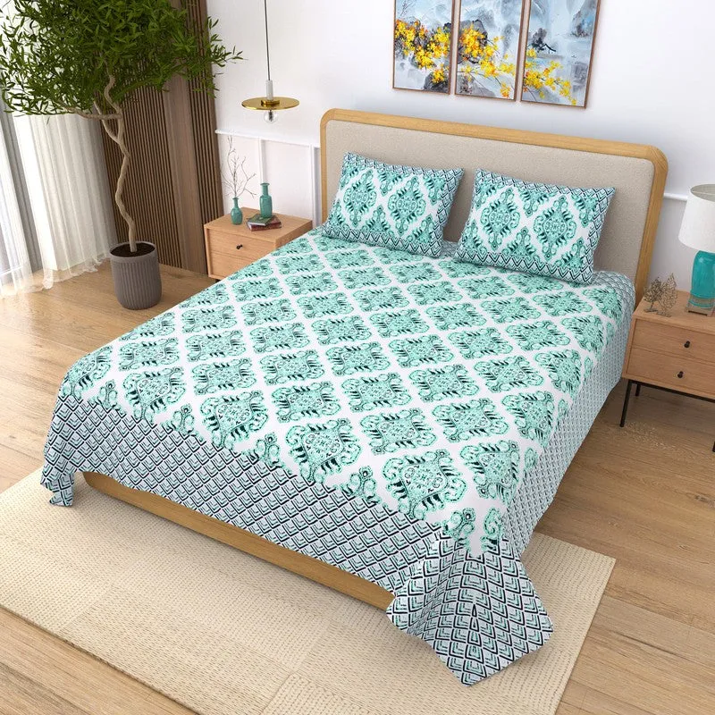 Bedlyn Ethnic Cotton Bedsheet (Blue) - 240 TC media 3