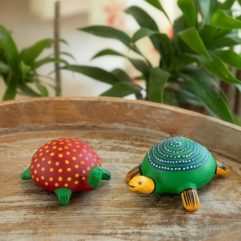Turtle Trail Terracotta Handpainted Showpiece - Set Of Two media 1