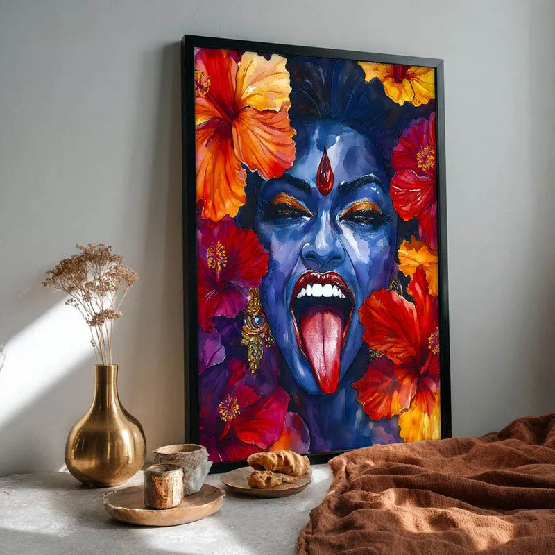 Mahakali Spiritual Archival Paper Wall Painting With Frame - Black media 4