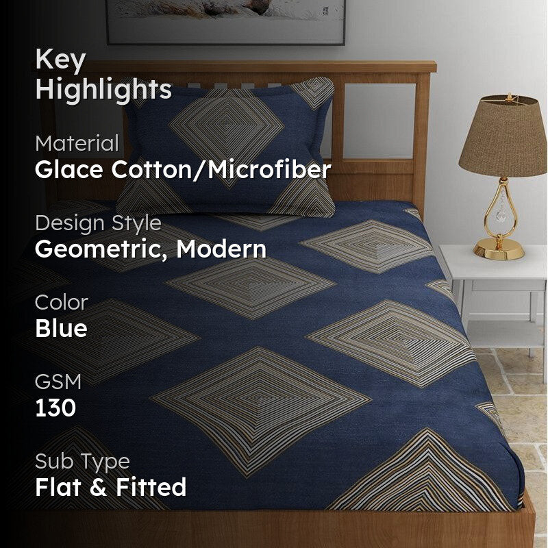 Hayes Geomatric Microfiber Bedsheet (Aegean Blue) - 130 GSM media 2