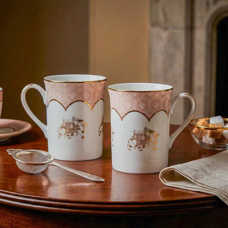 Gilded Legacy 24k Gold Brushed Porcelain Coffee Mug (300 mL Each/Peach) - Set Of Six media 3