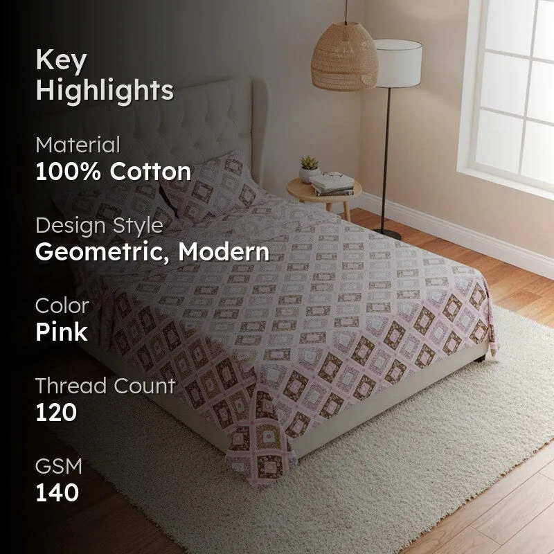 Chakra Ethnic Cotton Bedsheet (Pink) - 120 TC media 2