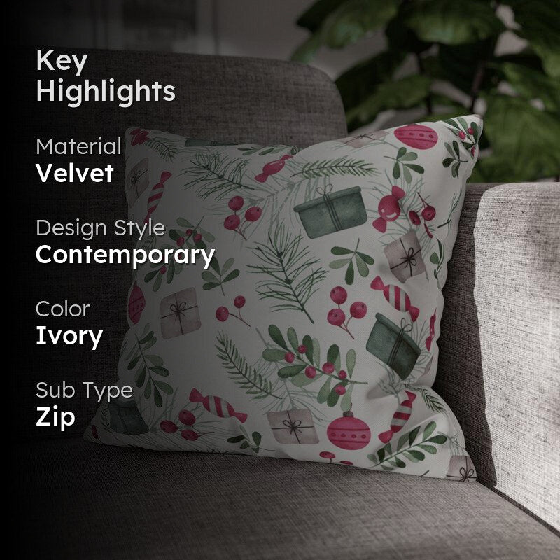 Holiday Doodles Velvet Christmas Cushion Cover media 2