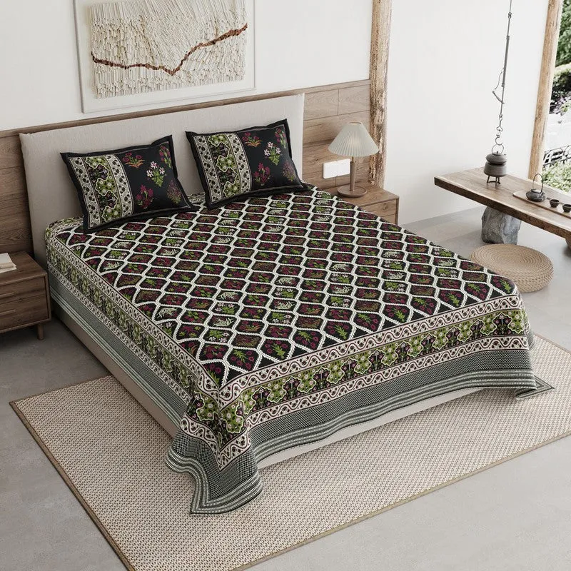 Desert Bloom Cotton Bedsheet (Maroon,Green) - 120 TC media 1