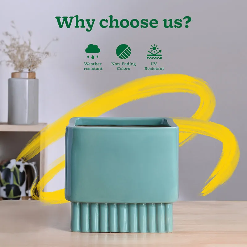 Ugaoo Sleepy Sprout Square Ceramic Planter - Blue media 7