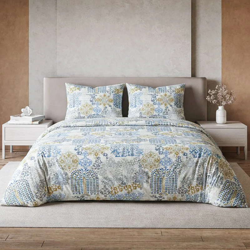 Duna Boheme Floral Cotton Bedsheet (Pastel Blue) - 254 TC media 1