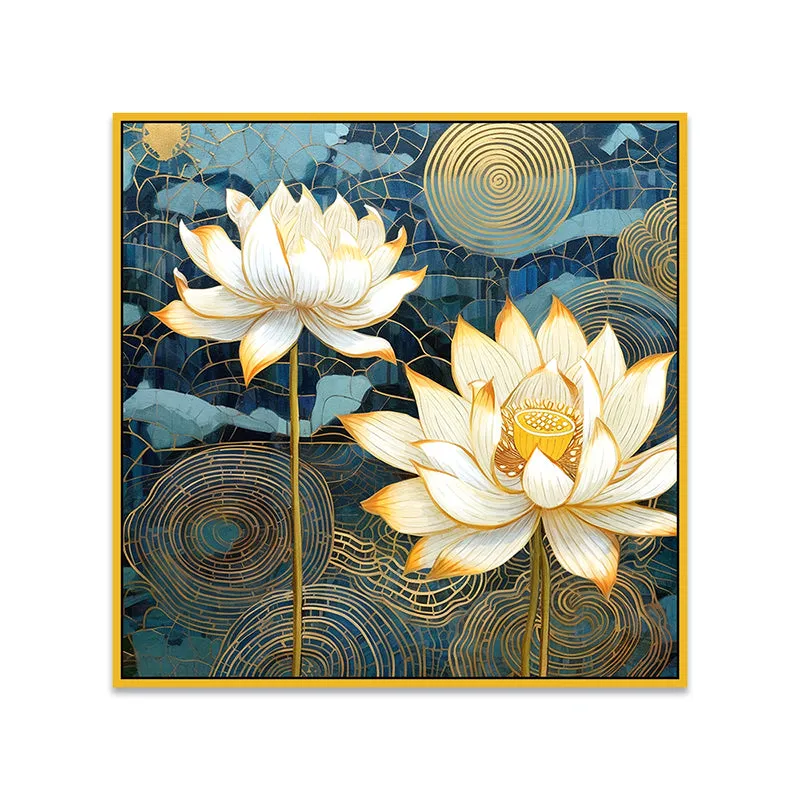 Shwetha Padma Canvas Wall Painting With Frame - Gold media 6