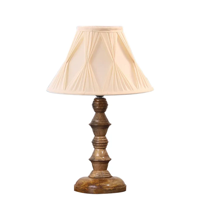 Pleatra Pinch Timber Wooden Table Lamp - Ivory,Brown media 6