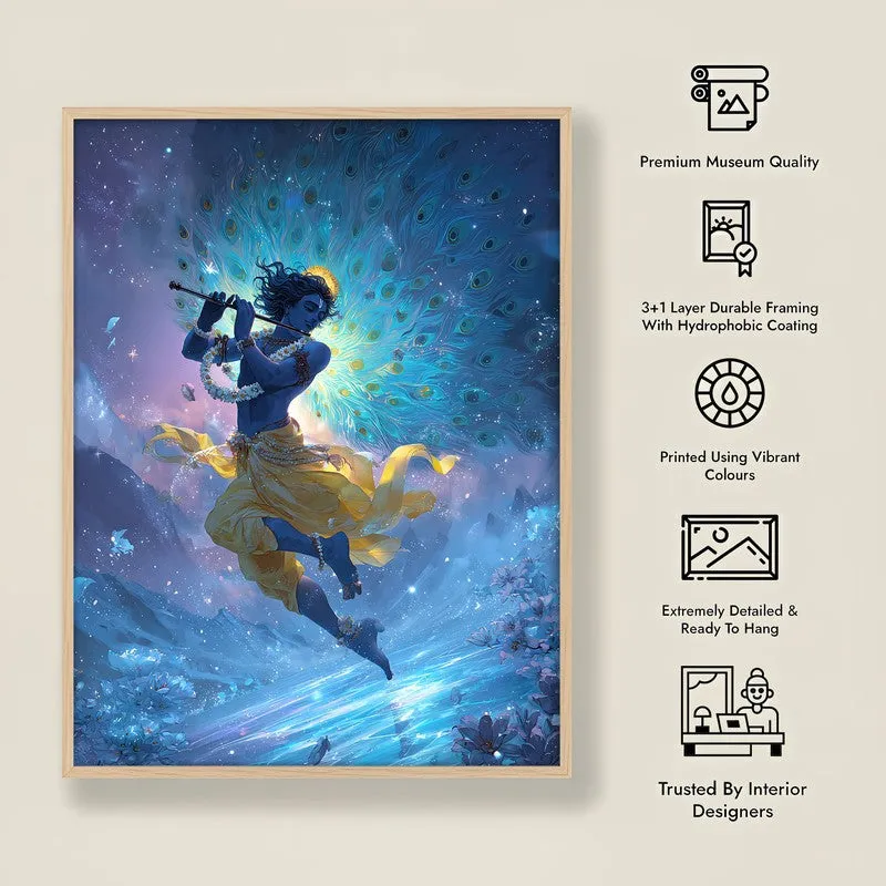 Lord Krishnas Cosmic Divine Dance Archival Paper Wall Art - Natural Brown Frame media 8