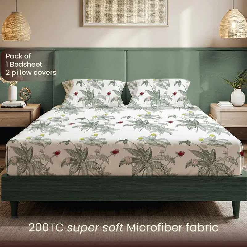 Emerald Blossom Floral Cotton Bedsheets (Green & White) - 200 TC media 4