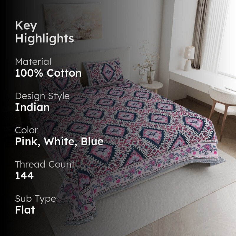 PrestigeSleep Cotton Bedsheet (Pink) - 144 TC media 2