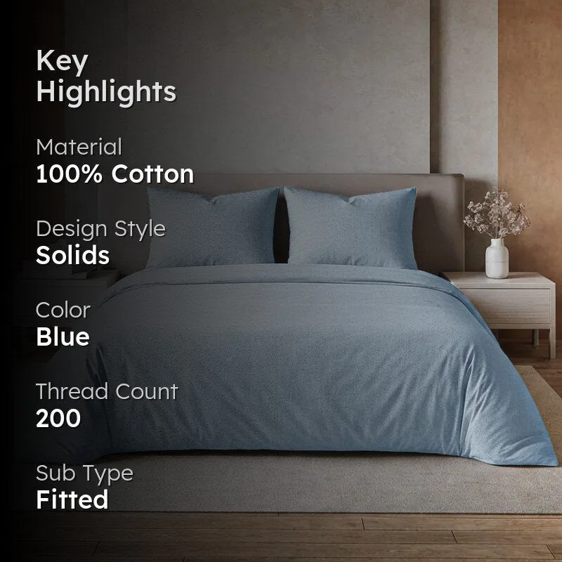 Maison Fitted Solid Cotton Bedsheet (Pale Blue) - 200 TC media 2